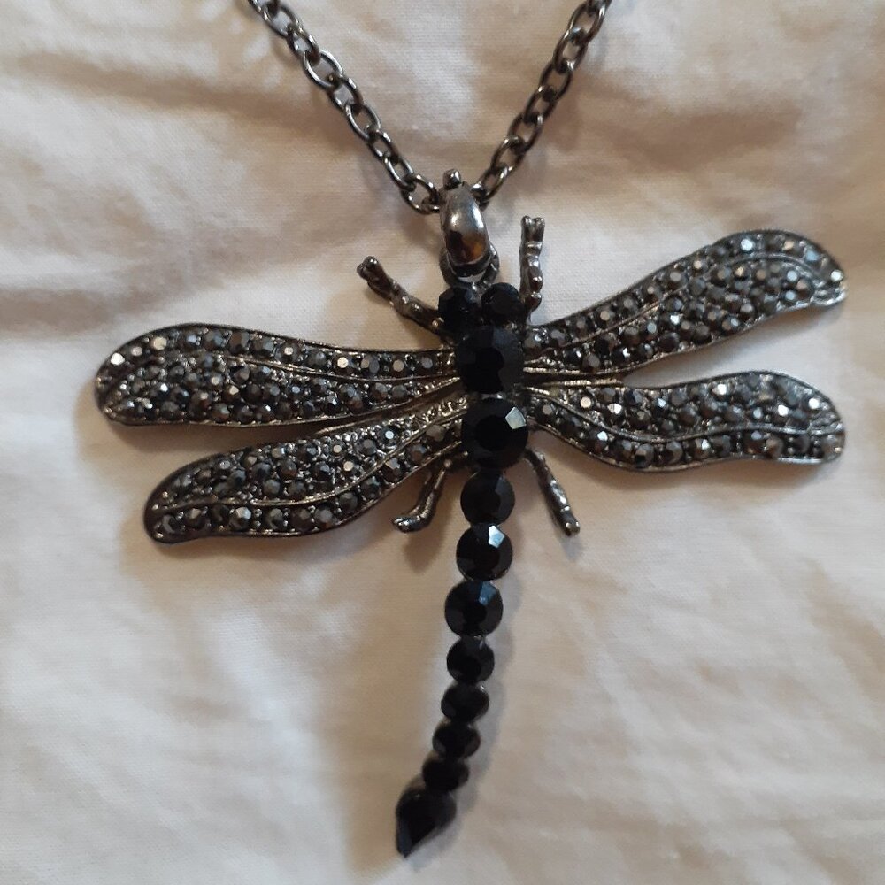 Black Beaded Dragonfly Necklace